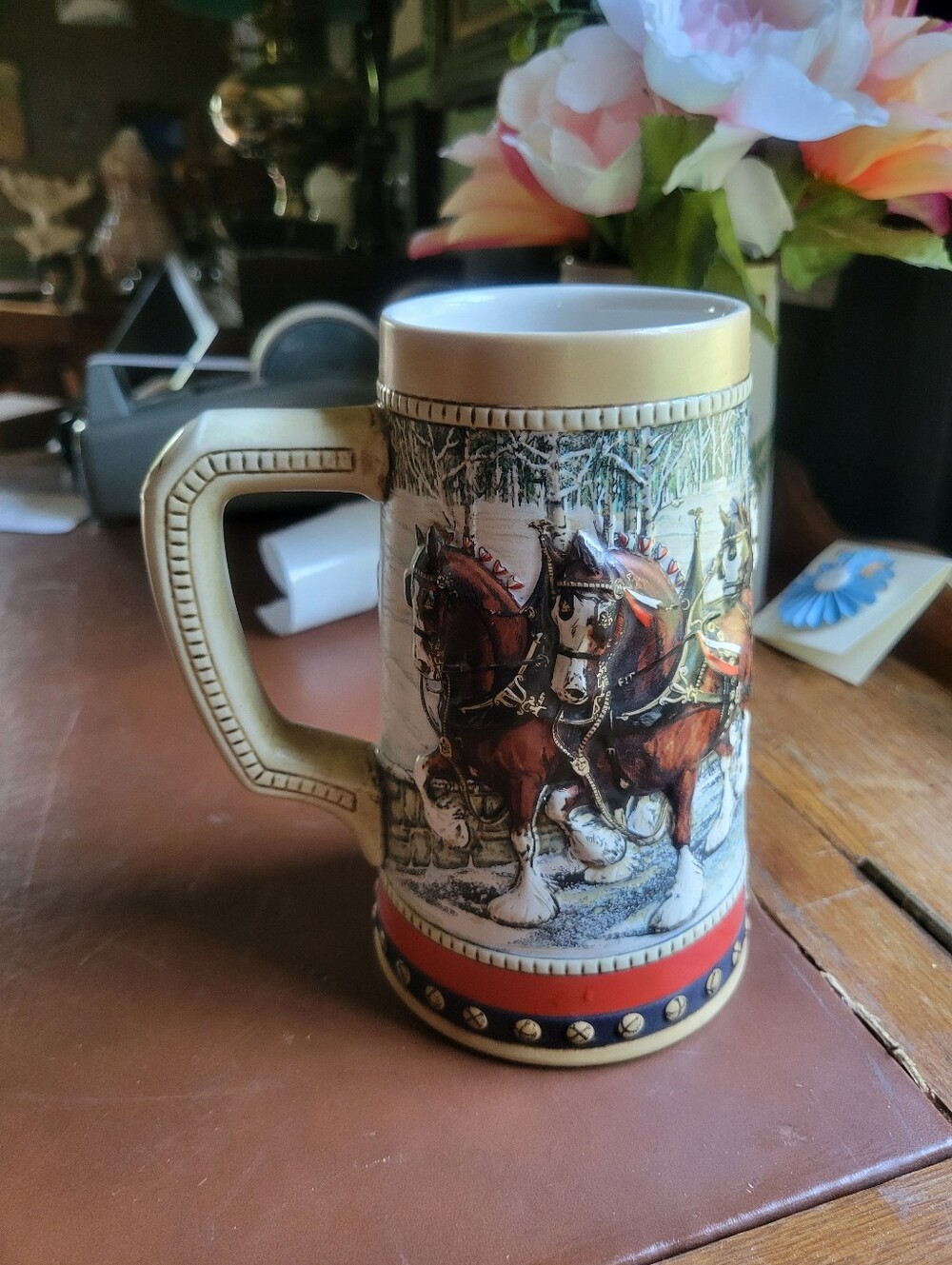 Vintage 1988 Budweiser Holiday Beer Stein Collector Series Clydesdale Horse Mug